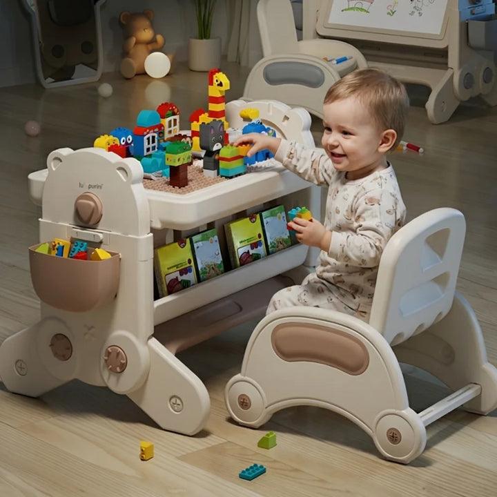 7-IN-1 EDUCATIONAL ACTIVITY TABLE WITH CHAIR – DRAWING BOARD & BUILDING BLOCK DESK