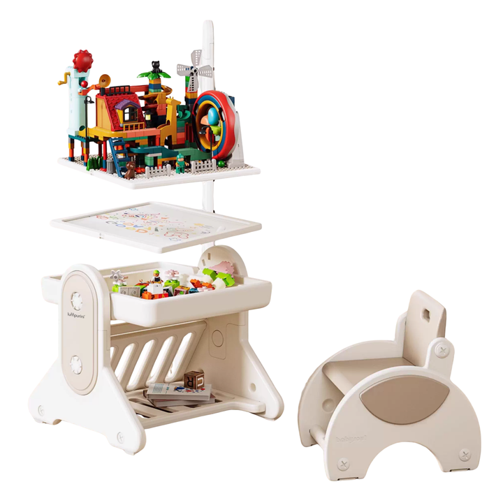 7-IN-1 EDUCATIONAL ACTIVITY TABLE WITH CHAIR – DRAWING BOARD & BUILDING BLOCK BASE