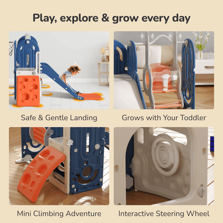 5-IN-1 HOME PLAYGROUND FOR KIDS: SWING, SLIDE, BASKETBALL, CLIMBING