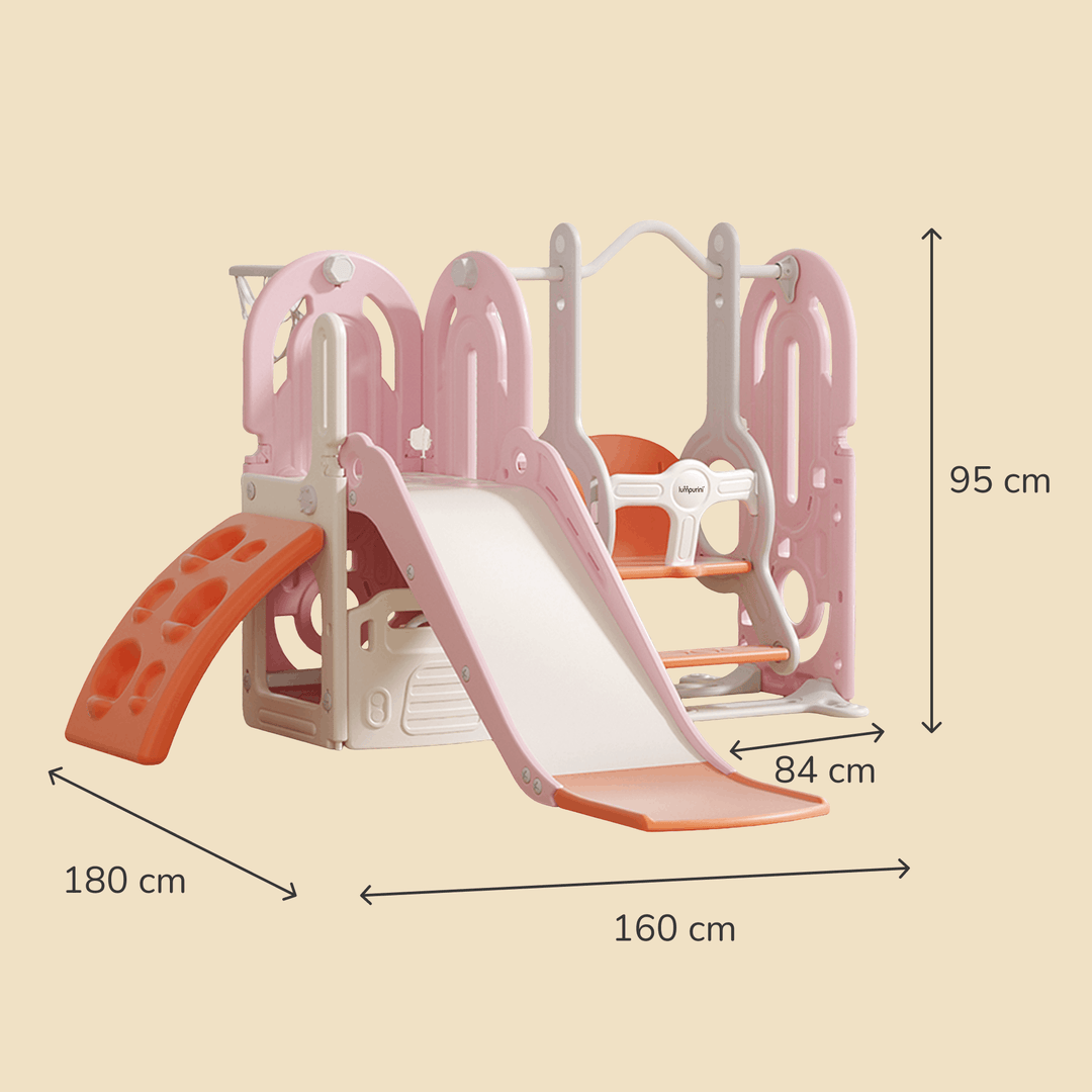 5-IN-1 HOME PLAYGROUND FOR KIDS: SWING, SLIDE, BASKETBALL, CLIMBING