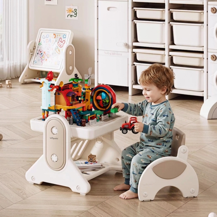 7-IN-1 EDUCATIONAL ACTIVITY TABLE WITH CHAIR – DRAWING BOARD & BUILDING BLOCK BASE