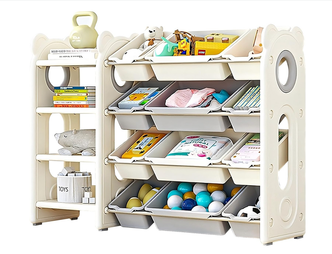 Lumpurini Brandano Toy Storage Rack — 4 Racks, 12 Bins, HDPE Kids Cabinet System. (Alibaba)