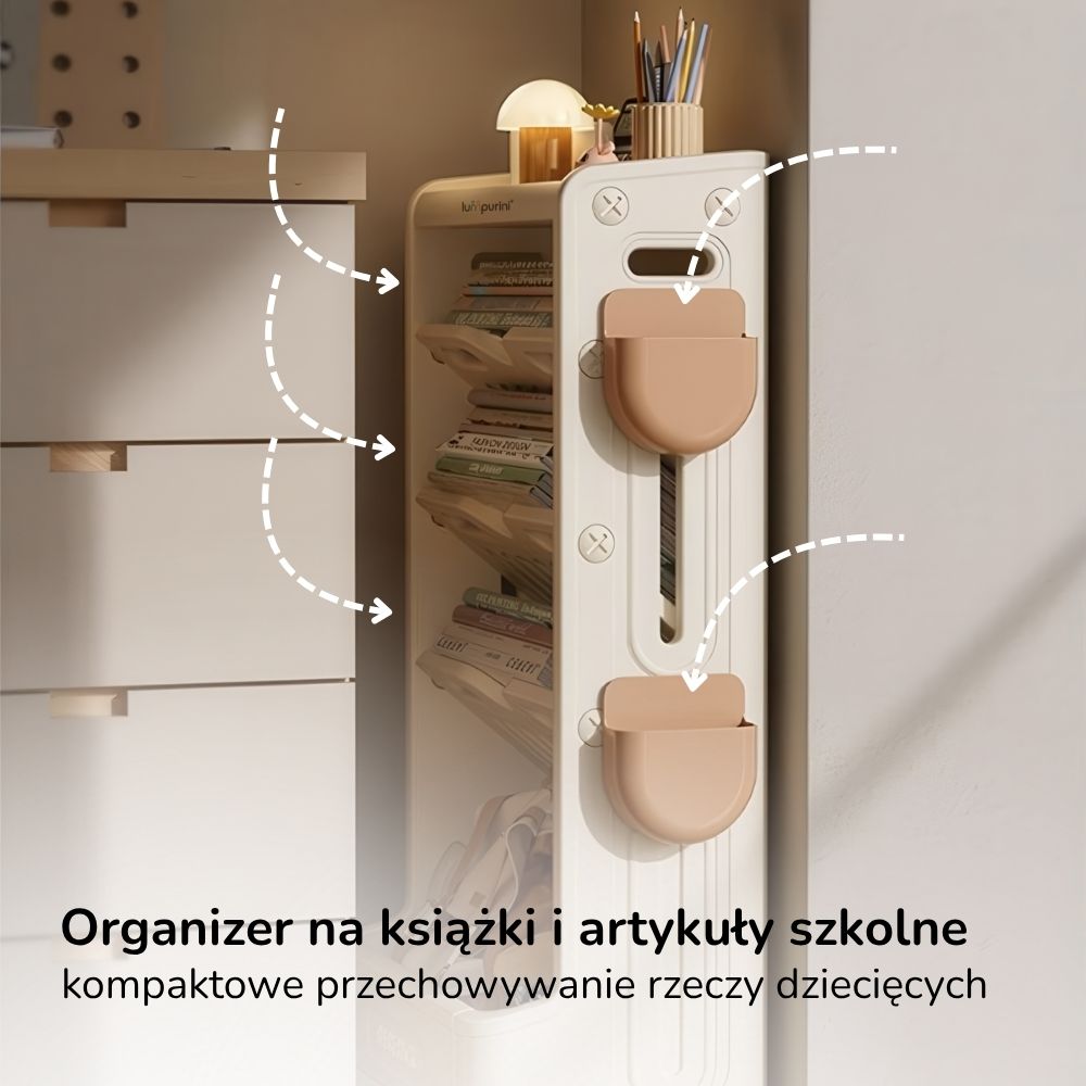 Regał na książki dla dzieci Lumpurini Edgarda – biblioteczka Montessori z pojemnikiem, na kółkach