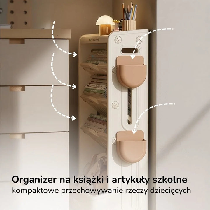 Regał na książki dla dzieci Lumpurini Edgarda – biblioteczka Montessori z pojemnikiem, na kółkach