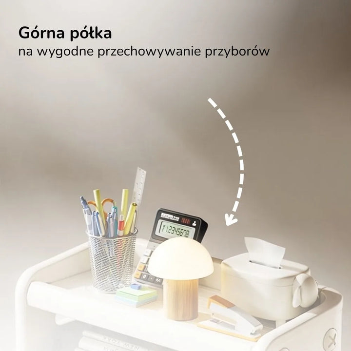 Regał na książki dla dzieci Lumpurini Edgarda – biblioteczka Montessori z pojemnikiem, na kółkach