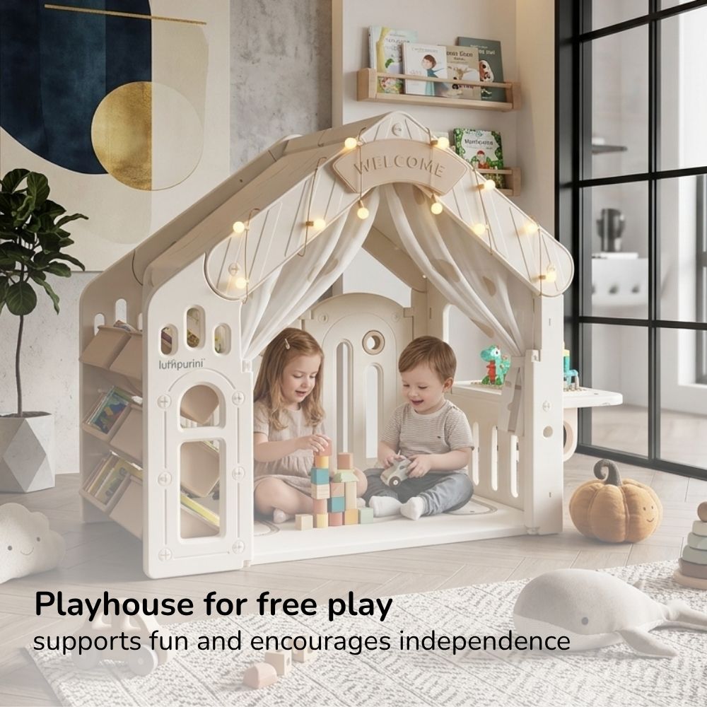 KIDS' PLAYHOUSE & ACTIVITY CENTER: INDOOR/OUTDOOR WITH STORAGE, TABLE, AND CANOPY