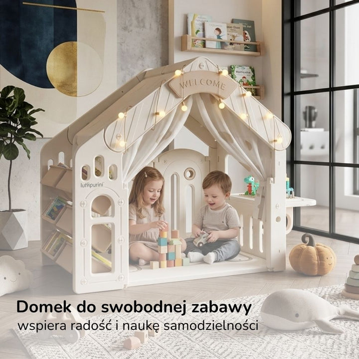 Domek do zabawy dla dzieci Lumpurini Nino Casa – domek ogrodowy z pojemnikami, stolikiem i daszkiem