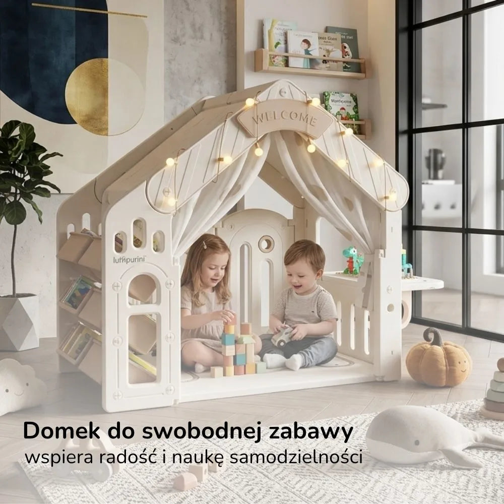 KIDS' PLAYHOUSE & ACTIVITY CENTER: INDOOR/OUTDOOR WITH STORAGE, TABLE, AND CANOPY