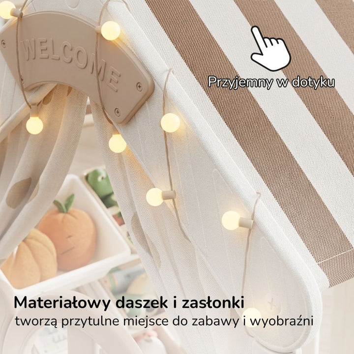 Domek do zabawy dla dzieci Lumpurini Nino Casa – domek ogrodowy z pojemnikami, stolikiem i daszkiem