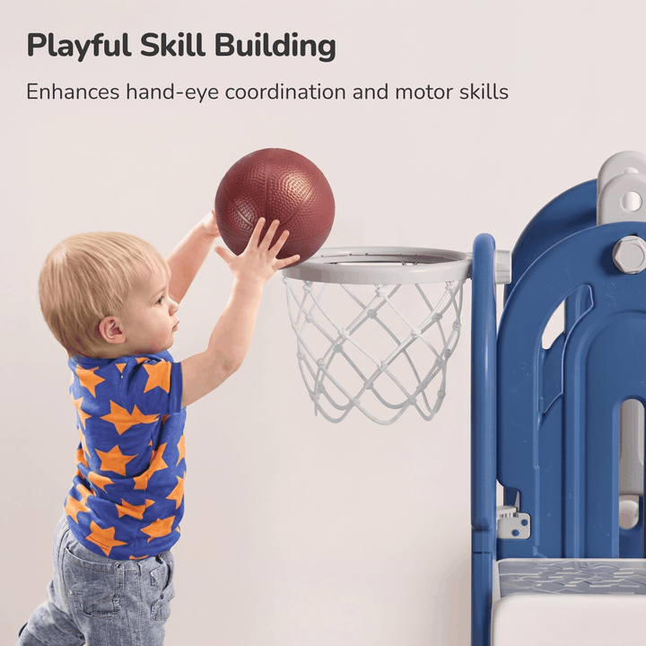 5-IN-1 HOME PLAYGROUND FOR KIDS: SWING, SLIDE, BASKETBALL, CLIMBING