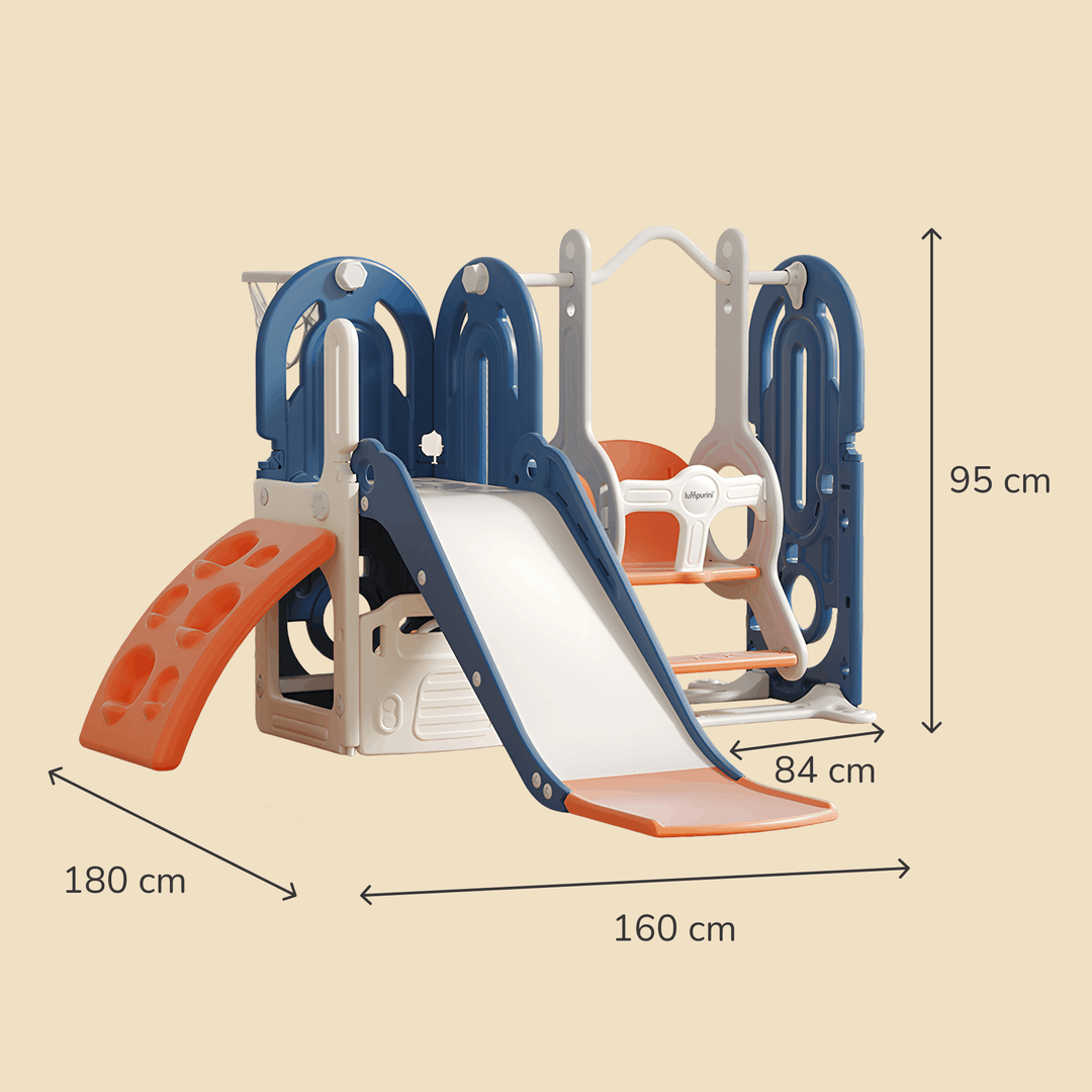 5-IN-1 HOME PLAYGROUND FOR KIDS: SWING, SLIDE, BASKETBALL, CLIMBING