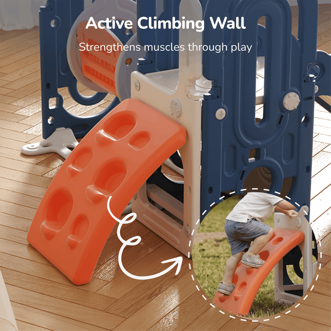 5-IN-1 HOME PLAYGROUND FOR KIDS: SWING, SLIDE, BASKETBALL, CLIMBING