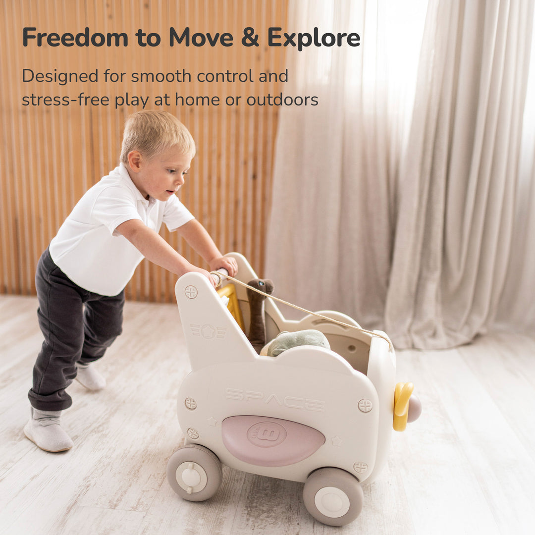 4-IN-1 BABY WALKER, PUSH TOY, AND RIDE-ON WAGON – TOY ORGANIZER WITH SPEED CONTROL