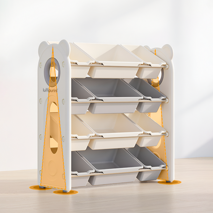 CHILDREN'S STORAGE RACK WITH PLASTIC BINS – LARGE TOY ORGANIZER – KIDS FURNITURE