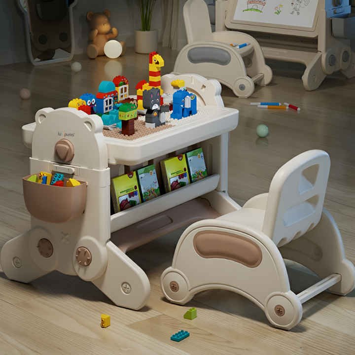 7-IN-1 EDUCATIONAL ACTIVITY TABLE WITH CHAIR – DRAWING BOARD & BUILDING BLOCK DESK