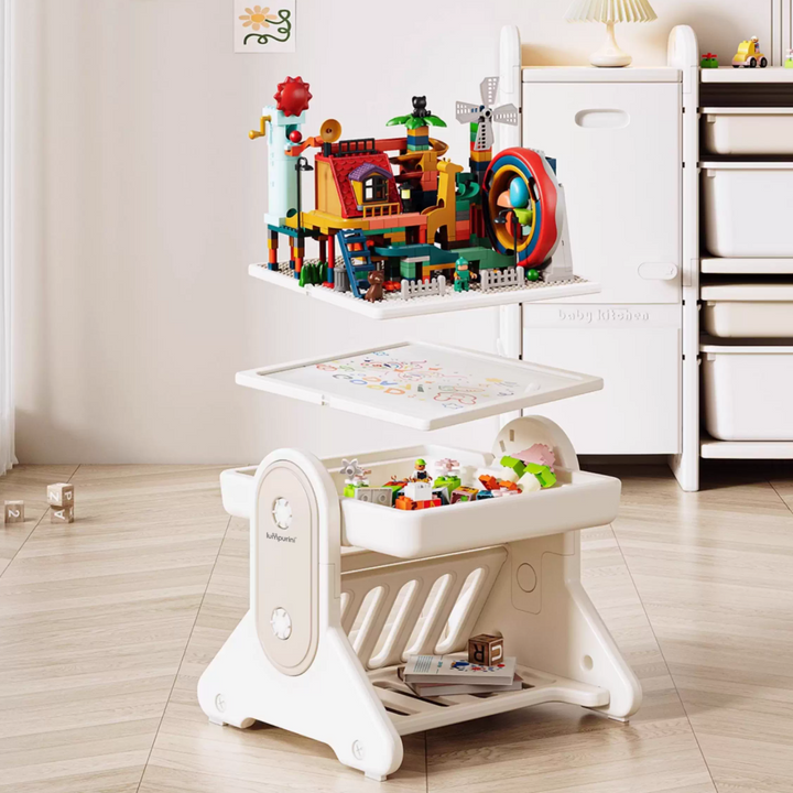 7-IN-1 EDUCATIONAL ACTIVITY TABLE WITH CHAIR – DRAWING BOARD & BUILDING BLOCK BASE