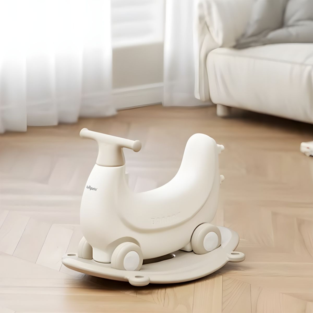 KIDS’ ROCKING HORSE RIDE-ON – ROCKER WITH WHEELS, SAFETY RAILS & PUSH HANDLE