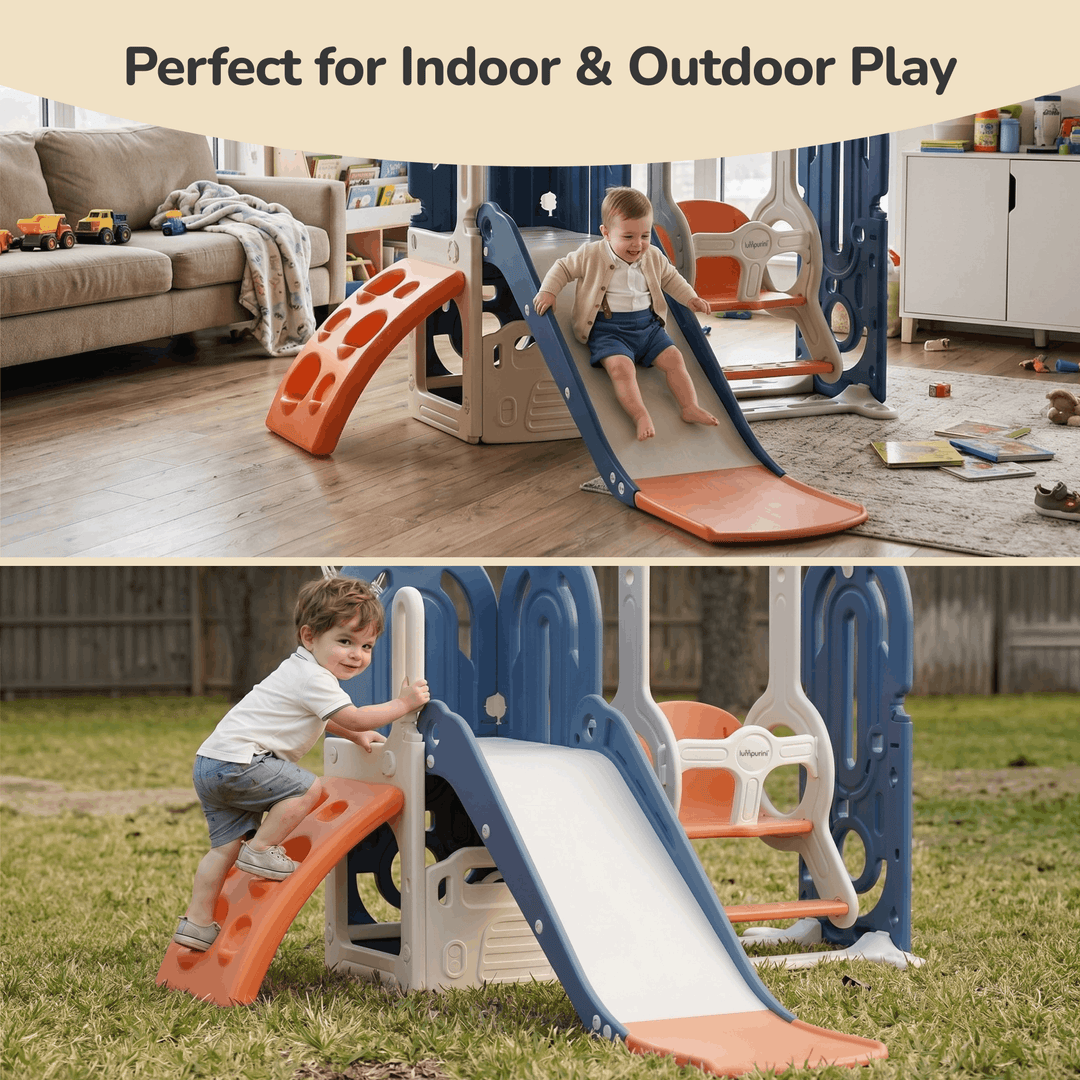 5-IN-1 HOME PLAYGROUND FOR KIDS: SWING, SLIDE, BASKETBALL, CLIMBING