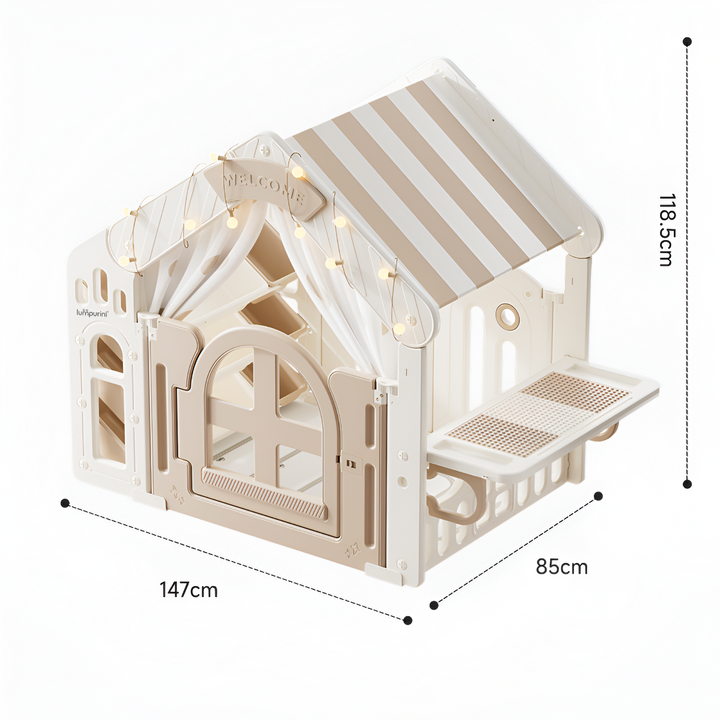KIDS' PLAYHOUSE & ACTIVITY CENTER: INDOOR/OUTDOOR WITH STORAGE, TABLE, AND CANOPY