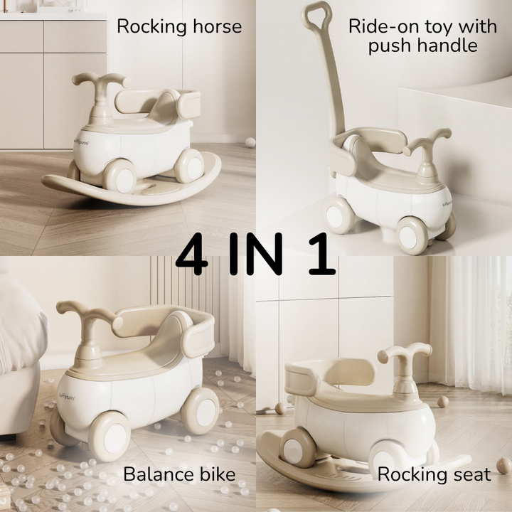 4-IN-1 ROCKING HORSE RIDE-ON TOY – BALANCE BIKE & RIDE-ON WITH PUSH HANDLE